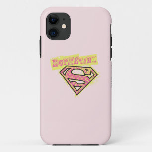 Coque iPhone 11 Rose grunge de logo de Supergirl