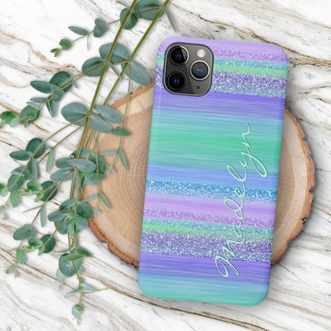 Coques Case-Mate iPhone Rose Menthe Bleu Violet Personnalisé Rayé (Créateur téléchargé)