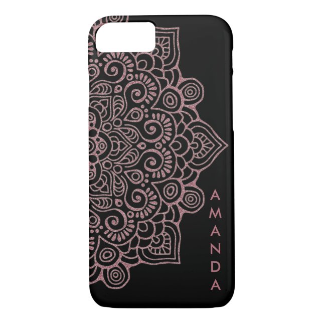 Coques Case-Mate iPhone ROSE MÉTALLIQUE Or Dentelle complexe Mandala BLACK (Dos)