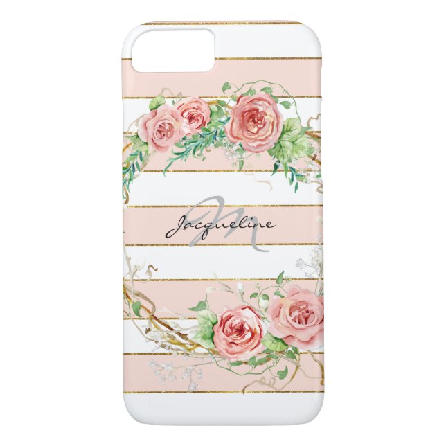 Coques Case-Mate iPhone Rose moderne en bande Wreath BOHO Chic Floral Coqu (Dos)