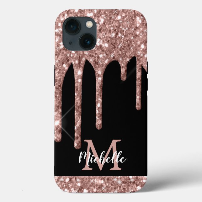 Coques Case-Mate iPhone Rose moderne Monogrammed Gold Parties scintillant  (Verso)