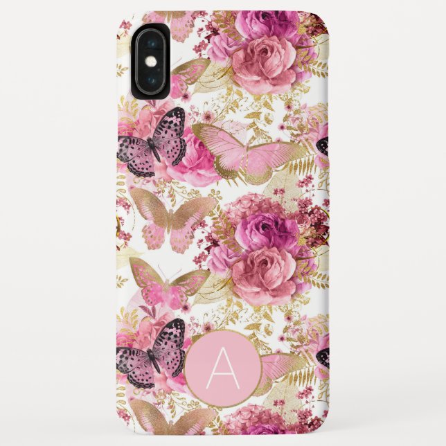 Coques Case-Mate iPhone Rose Monogramme or Floral Butterfly Motif (Dos)