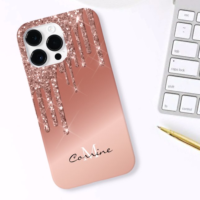 Coques Case-Mate iPhone Rose Monogramme Parties scintillant de goutte côté (Créateur téléchargé)