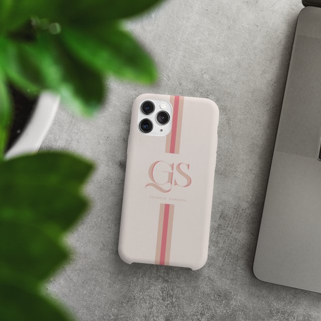 Coques Case-Mate iPhone Rose | Monogramme Rayures Chic  (Créateur téléchargé)