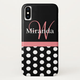 Case-Mate iPhone Case Rose noir blanc Polka point Monogramme