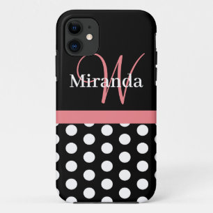 Case-Mate iPhone Case Rose noir blanc Polka point Monogramme