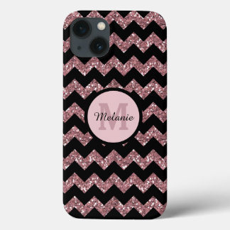 iPhone 13 Case Rose noir Chevron rose Parties scintillant Monogra