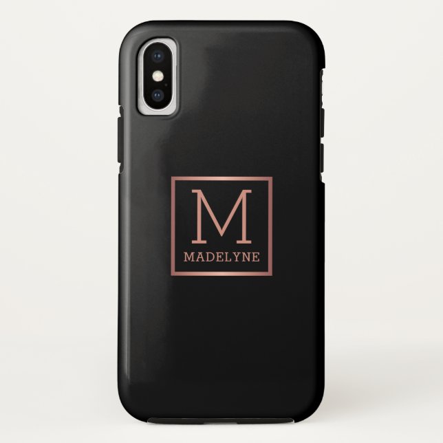 Coques Case-Mate iPhone Rose noir Monogramme or élégant (Dos)