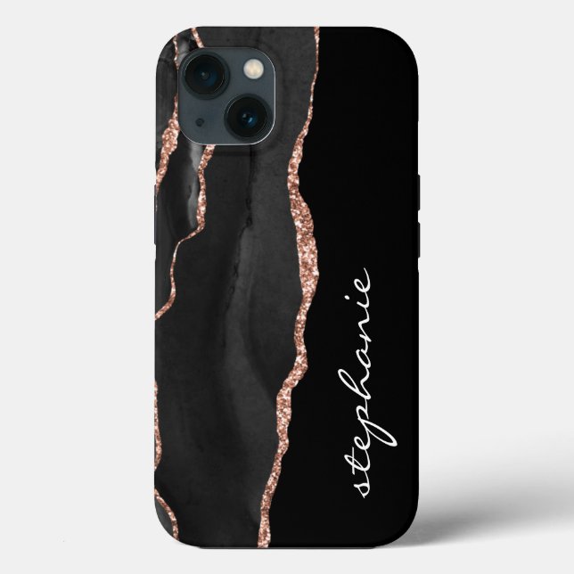 Coques Case-Mate iPhone Rose noire or aquarelle agate personnalisée (Verso)