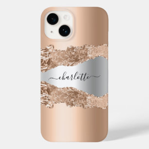 Coque Case-Mate iPhone Rose or argent agate marbre nom script