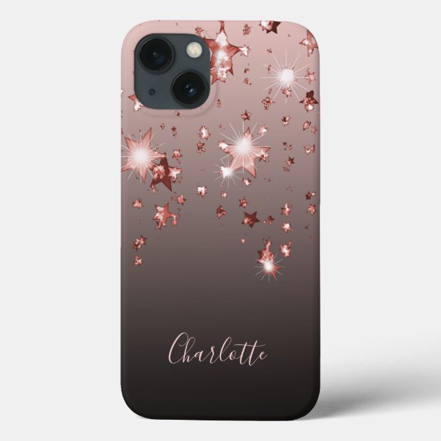 Coques Case-Mate iPhone Rose or brillant étoiles cuivre ombre nom girly (Verso)