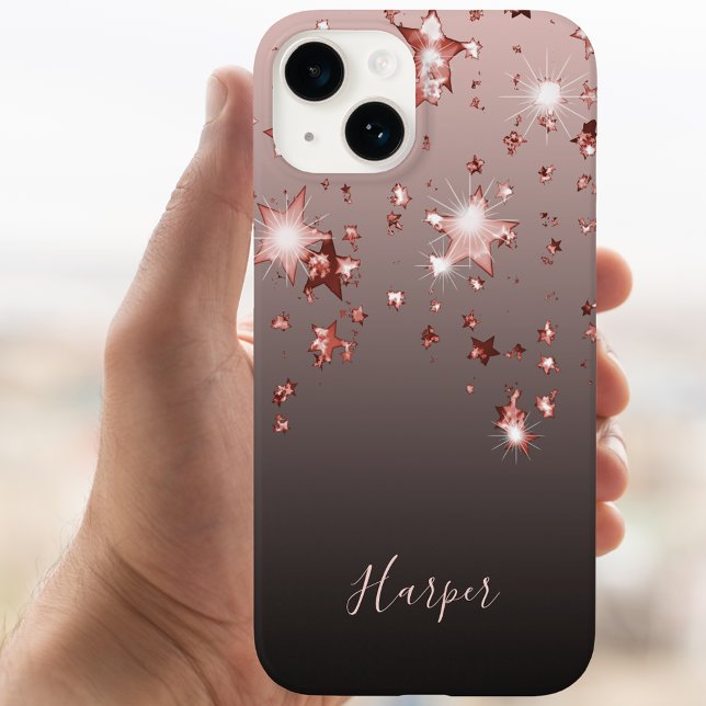 Coques Case-Mate iPhone Rose or brillant étoiles cuivre ombre nom girly (Créateur téléchargé)