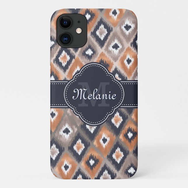 Coques Case-Mate iPhone Rose or rose Ikat Motif marine Monogramme (Dos)