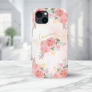 Case-Mate iPhone Case Rose pâle   Floral Roses Élégant Ajouter Votre Nom