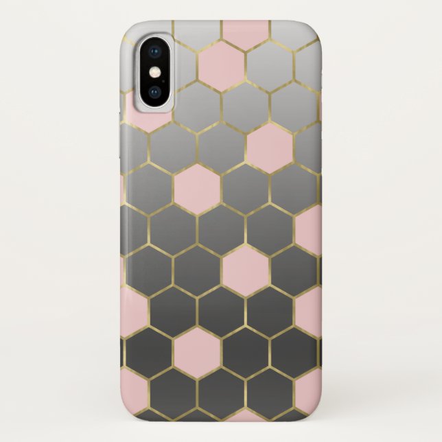 Coques Case-Mate iPhone Rose Pâle Gris & Or Hexagone Moderne Glamour (Dos)