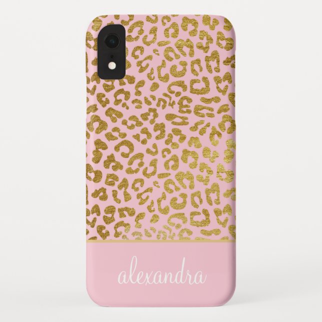 Coques Case-Mate iPhone Rose pâle - Huile d'or Cheetah Imprimer Monogramme (Dos)