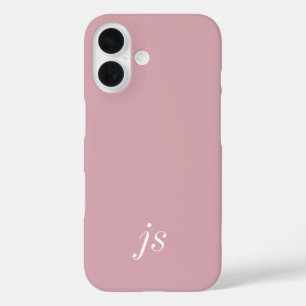 Coque Pour iPhone 16 Rose Pâle Poussiéreux Moderne Monogramme Nom Blanc