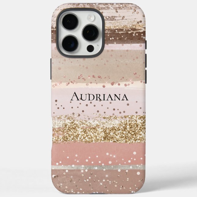 Coques Case-Mate iPhone Rose Pâle Rose Chocolat Paillettes Dorées Rayures (Verso)