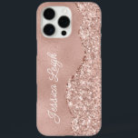 Coque iPhone 16 Pro Max Rose Parties scintillant or Bordure Nom du monogra<br><div class="desc">Super mignon étui téléphonique avec parties scintillant et brillant étincelles!</div>