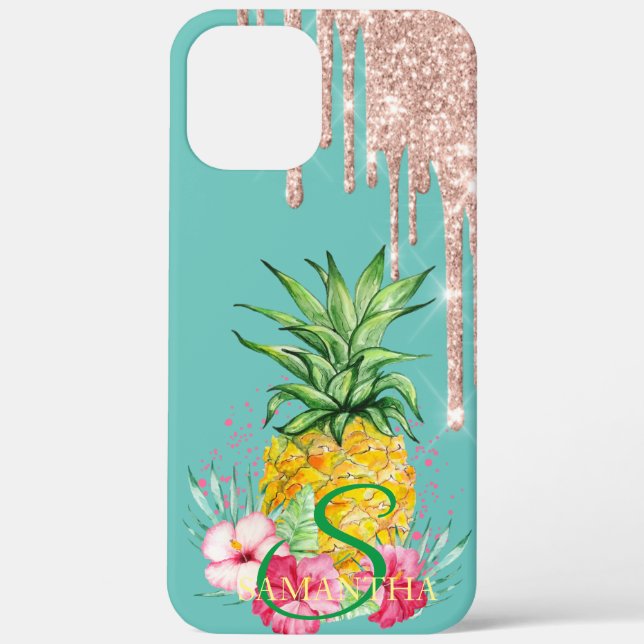 Coques Case-Mate iPhone Rose Parties scintillant or gouttes d'ananas Hibis (Verso)