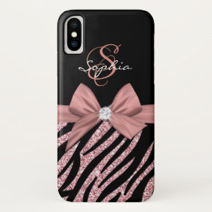 Case-Mate iPhone Case Rose Parties scintillant or noir Zebra Stripes Bow