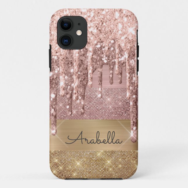Coques Case-Mate iPhone Rose Parties scintillant or  Rose Gold et Gold Str (Dos)