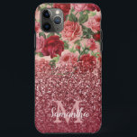 Case-Mate iPhone Case Rose Parties scintillant or Vintage rose rose rose<br><div class="desc">Chic, Elégant, Vintage, rose, violet clair rouge, nom fleuri rose personnalisé et coque iphone monogrammé. Le design romantique et girly présente des fleurs vintages en rose, violet clair arrière - plan roses rouges et un fond doré rose foncé et une parties scintillant bordeaux. Vous pouvez vous customiser avec votre nom...</div>