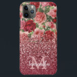Case-Mate iPhone Case Rose Parties scintillant or Vintage rose rose rose<br><div class="desc">Chic, Elégant, Vintage, rose, violet clair rouge, nom fleuri rose personnalisé et coque iphone monogrammé. Le design romantique et girly présente des fleurs vintages en rose, violet clair arrière - plan roses rouges et un fond doré rose foncé et une parties scintillant bordeaux. Vous pouvez vous customiser avec votre nom...</div>