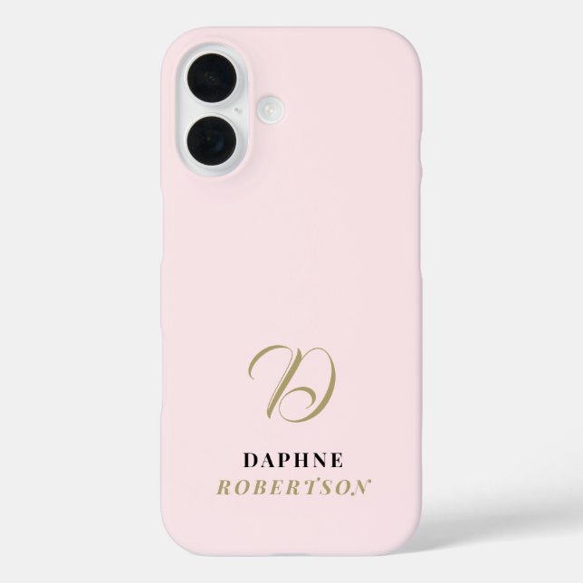 Coques Case-Mate iPhone Rose pastel Monogramme Or Initial Noir Élégant Chi (Verso)