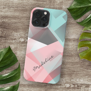 Coque Case-Mate iPhone Rose pastel saumon vert menthe gris motif mosaïque