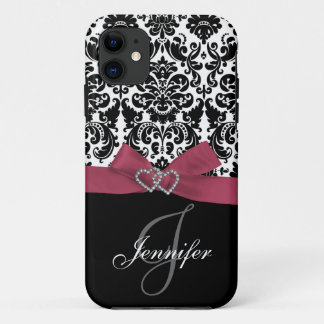 Etui iPhone Case-Mate Rose personnalisé, caisse fleurie noire de damassé