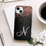 Coque Case-Mate iPhone Rose personnalisé Parties scintillant or noir Étin<br><div class="desc">Personnalisez facilement ce design élégant et branché d'étui téléphonique avec une jolie parties scintillant brillante en or rose sur un arrière - plan métallique brossé noir.</div>