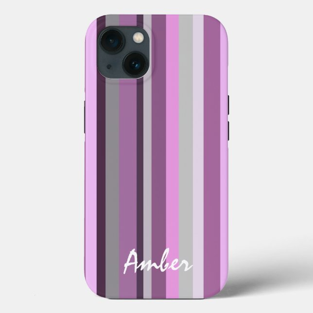 Coques Case-Mate iPhone Rose Personnalisé Rayé Vertical Gris (Verso)