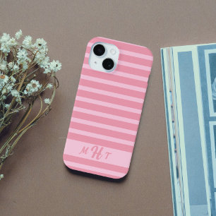 Coque Case-Mate iPhone Rose rayé monogramme personnalisé
