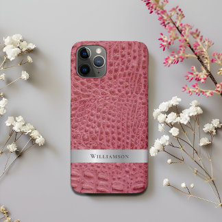 Case-Mate iPhone Case Rose Reptile rose en cuir numérique Métal argenté