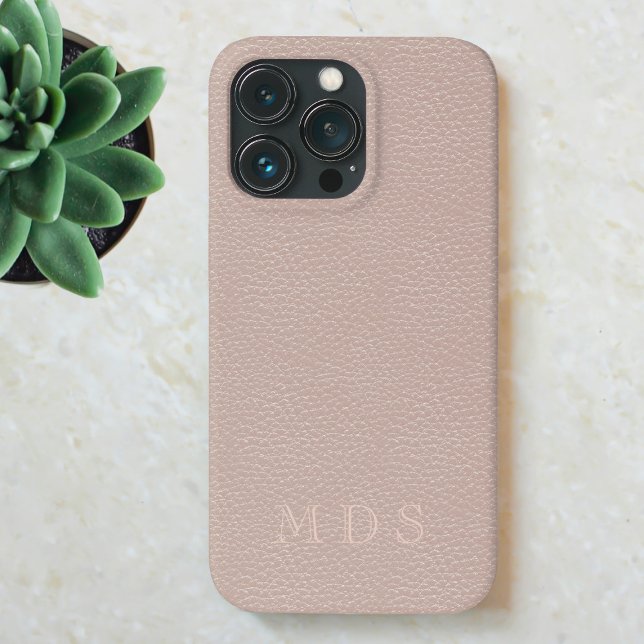 Coques Case-Mate iPhone Rose Rose Faux Cuir Effet Initiales Personnalisées (A pretty blush pink faux leather look phone case with space for your initials)