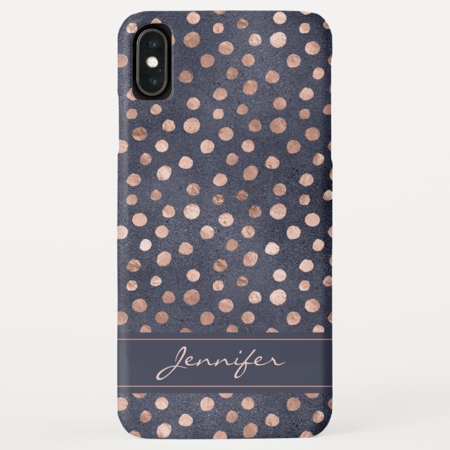 Coques Case-Mate iPhone Rose Rose Gold - Marine Blue Polka Dot Motif (Dos)