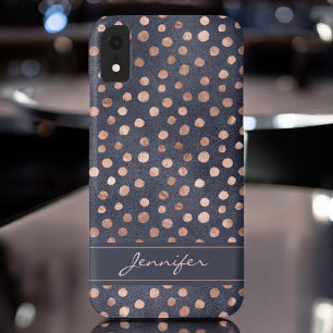 Case-Mate iPhone Case Rose Rose Gold - Marine Blue Polka Dot Motif