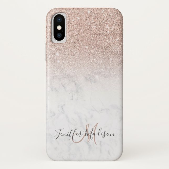 Coques Case-Mate iPhone Rose rose rose or parties scintillant marbre blanc (Dos)