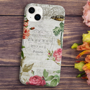 Coque Case-Mate iPhone Rose rose vintage et typographie Ephemera