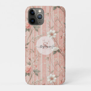 Case-Mate iPhone Case Rose rose vintage sur Arrière - plan rose rayé