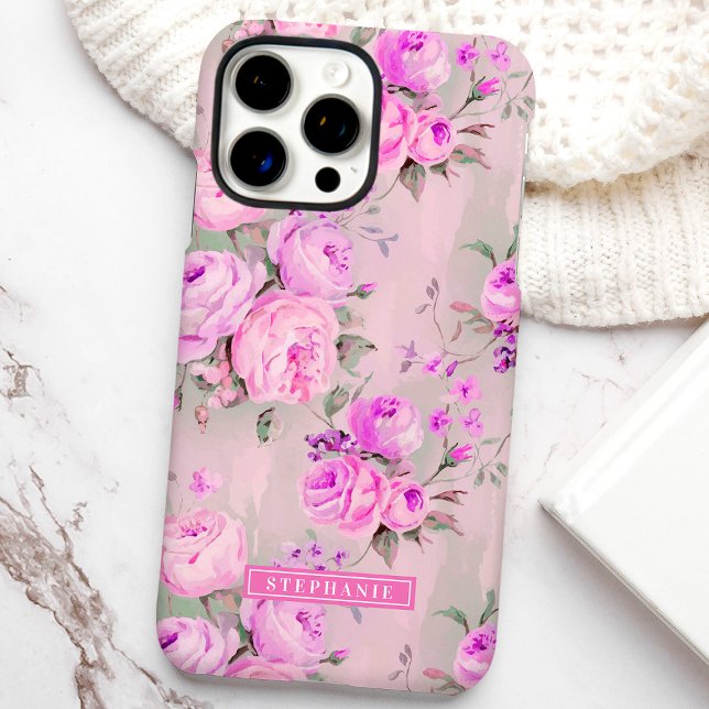 Coques Case-Mate iPhone Rose Roses Nom personnalisé Floral (Créateur téléchargé)