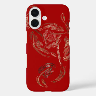 Coque Pour iPhone 16 rose rouge abstrait feuille d'or