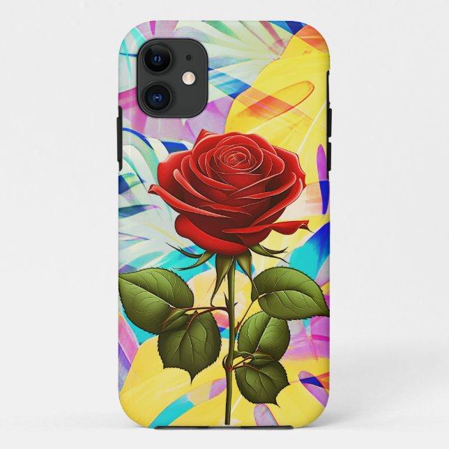 COQUES Case-Mate iPhone ROSE ROUGE AVEC FOND DE NATURE MODERNE GÉOMÉTRIQUE (Dos)