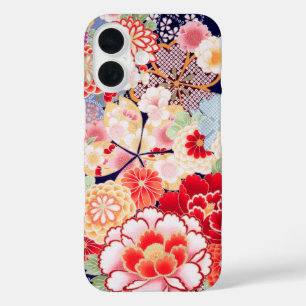 Coque Pour iPhone 16 ROSE ROUGE BLANC FLEURS pivoines, Floral japonais