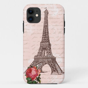 Coques Pour iPhone Rose rouge de la Tour Eiffel et écriture de scénar