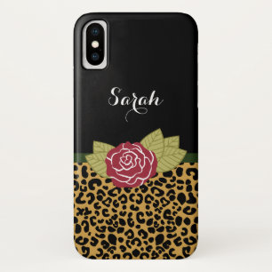 Etui iPhone Case-Mate Rose rouge d'or d'empreinte de léopard chic de