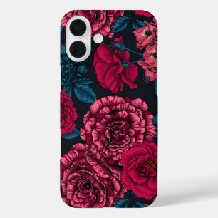 Coque Pour iPhone 16 Plus rose, rouge et bi-color roses with blue leaves on 