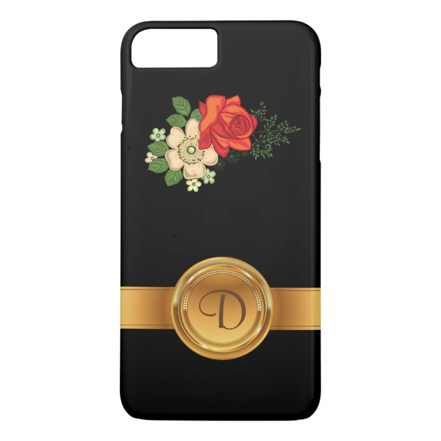 Coques Case-Mate iPhone Rose rouge et marguerites Monogramme personnalisé (Dos)