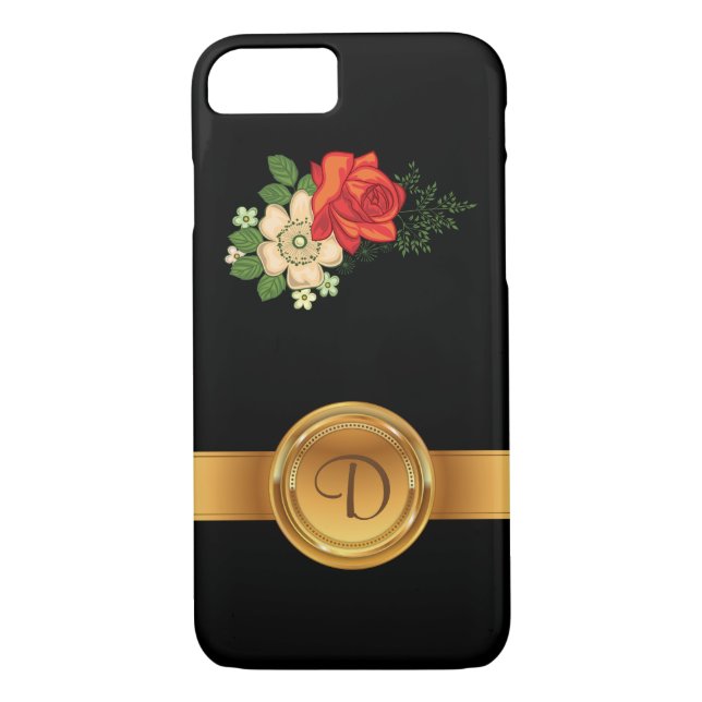 Coques Case-Mate iPhone Rose rouge et marguerites Nom du monogramme d'or (Dos)